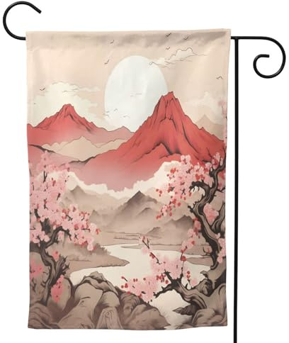 Mexpekil Drapeau de jardin japonais en fleur de cerisier Fuji Moutain 71,1 x 101,6 cm double face, drapeau de bienvenue décoratif d'extérieur pour terrasse, cour, pelouse