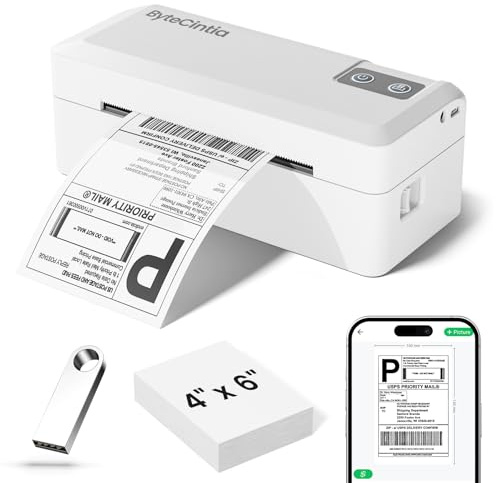 ByteCintia Bluetooth Thermal Label Printer 4x6, Shipping Label Printer, Ideal for Small Business and Home, Compatible with iOS, Android, Windows, DHL and UPS, F9 (White)