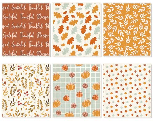 Whaline 6Pcs Boho Fall Swedish Dishcloth Pumpkin Leaves Cotton Kitchen Towel Reusable Absorbent Dish Towel for Autumn Thanksgiving Party Housewarming Cleaning, 6.6 x 7.7 Inch
