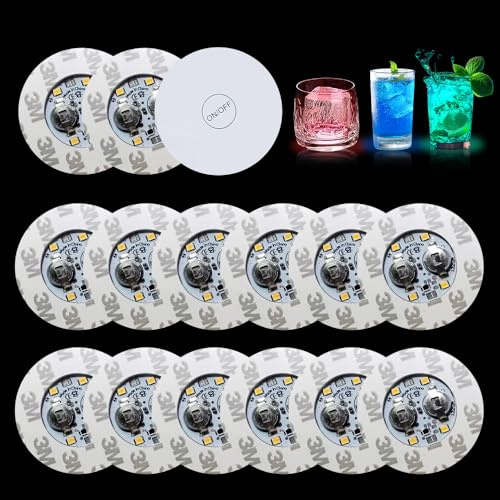 Leuchtende Untersetzer für Gläser, HOVCEH 15 Stück 7 Farbe LED Untersetzer für Gläser, 6cm Rund LED Sticker Stimmungslichter für Hochzeiten Bar Geburtstage