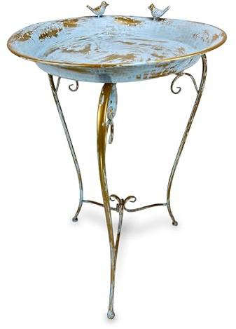 Crispe home & garden Vogeltränke Gold aus Gusseisen Vintage Design | Wetterfeste Gartendeko mit Vogel-Figuren | Ø 42 cm | Vogelbad Garten Terrasse Balkon | Gartentränke im Antik Stil