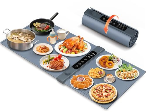 Bandeja de Calentamiento de Silicona 101×43 Cm, Bandeja Calienta Platos de 3 Zonas Independientes con 17 Temperatura de 1–6 Horas, Eléctrica Bandeja Calentadora de Comida para Buffets y Fiestas