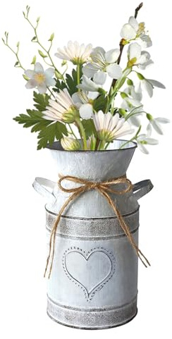 Vintage Blumenvase Herz Milchkanne,Vasen Klein Tischdeko Eisen Blumentopf Shabby Deko Metall Eimer mit Henkel Rustikal Blumeneimer im Landhausstil für Haus Hochzeitsdeko & Gartenblumen