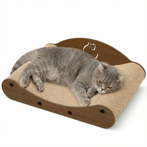 Gimars Rascador para Gatos de Cartón Ondulado en Forma de Sofá, Cama y Mueble Rascador, Protección de Muebles, Lounge para Gatos (Nogal, 43 cm)