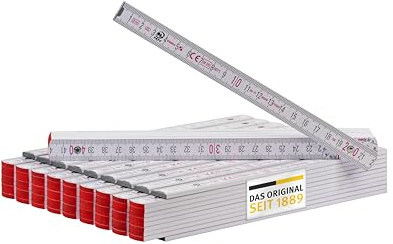 Stabila Zollstock 2 Meter Type 1707 - Meterstab weiß, metrische Skala, Gliedermaßstab mit Winkelfunktion aus PEFC-zertifiziertem Holz, Polyamid-Gelenke (10er Pack Zollstöcke)