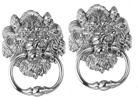 DECOMELODY Türklopfer in Silber 2 Stück aus Zinklegierung mit Löwenmotiv Dekorativ Antiker Türgriff im Retro Stil für Haustür und Schubladen