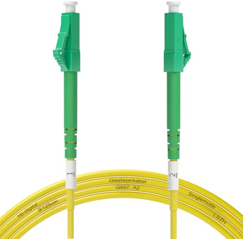 HB-DIGITAL Simplex OS2 LC/APC vers LC/APC – Câble patch en fibre optique monomode – 9/125 µm 1/10/40/100 Gbit/s – Câble LAN LSZH adapté pour Telekom, Vodafone, Fritzbox, 15 m – Jaune
