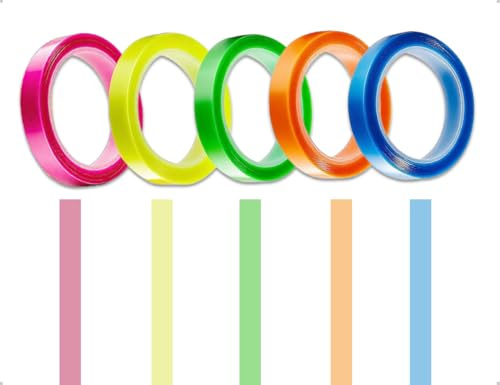OHYANYAO 5 Rotoli di Strisce Evidenziatori, Etichette Fluorescenti Rimovibili, Nastro Adesivo, Rotoli di Foglietti Adesivi, Utilizzati per Insegnanti, Lettori, Lavoro, Ufficio, Casa (Colorato)