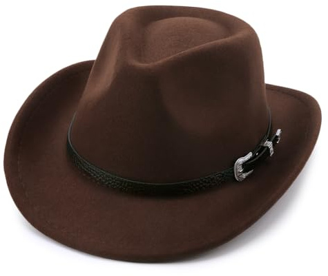 DRESHOW Cappello da Cowboy per Ragazzi e Ragazze Occidentale Fedora Cintura Fibbia Retro Cappelli Panama Unisex Arrotolato Cappelli per Bambini 4-12 Anni