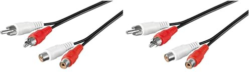 PremiumCord Câble RCA - 15 m - 2 x RCA mâle vers 2 x RCA Femelle - Rallonge Audio stéréo - pour TV, téléphone Portable, MP3, HiFi - Couleur : Noir (Lot de 2)