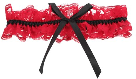 LRXIYODE Liga de Encaje para Muslos de Novia en Rojo y Negro, Diseño Único, Cuidadosamente Cosida, sin Dejar Marcas, Adecuado para Bodas y Fiestas