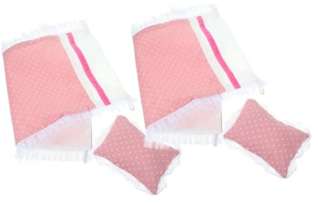 Veemoon Ensemble 2 Pièces Literie Maison de Poupée Rose pour Lit Miniature N°3 avec Drap-Housse, Oreiller et Courtepointe Pliable, Accessoires pour Chambre de Poupée, Fournitures