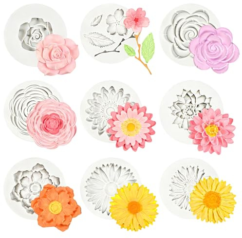 9 Pcs Silicone Flower Mould, 3D Daisy Chrysanthemum Reusable Fondant Mould