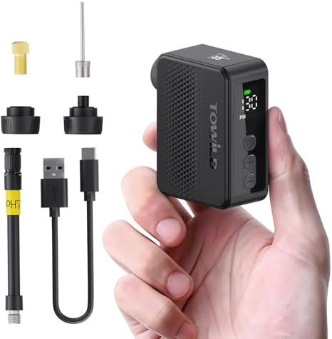 TOWILD A13 Pompa Elettrica per Bici, Max 130 PSI Mini Compressore d'aria elettrico, Funzione di Arresto Automatico Ricaricabile Type-C, Valvole Presta e Schrader per Biciclette da Strada, MTB, E-bike