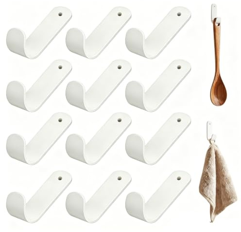 Cloxtralon crochet adhesif mural - Lot de 12 crochets adhesifs muraux en acier inoxydable - Sans perçage - Pour serviettes de salle de bain et cuisine - Blanc
