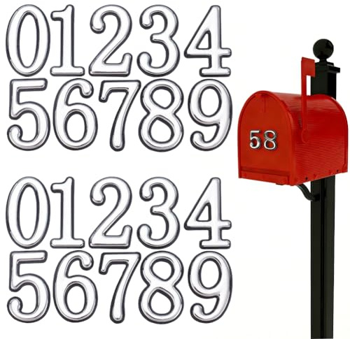 SOFPLATE 2 Foglio di Adesivi Numerici per Cassetta Postale Argento Autoadesivi Numeri Civici 3D Confezione Multipla 0 9 Adesivi Impermeabili per Esterni Autoadesivi per Cassette Postali Insegne Porte