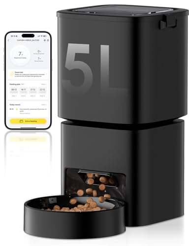 DUDUPET 5L Automatic Cat Feeder, Large Capacity, 2.4GHz / 5GHz WiFi Smart Feeder with App Control, 1-10 Meals a Day, Pet Feeder for Cats and Dogs