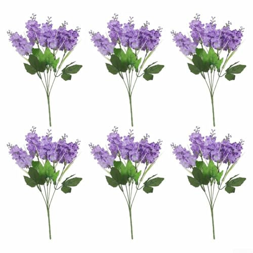 Flores artificiales de lavanda y jacinto, 6 tallos florales de seda realistas, plantas falsas de 35 cm para decoración del hogar, jardín, boda, fiesta, morado, rosa, amarillo (morado claro)