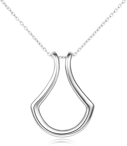 925 Sterling Silber Ringhalter-Halskette für Frauen, geometrischer Anhänger 45 cm lang, Wishbone-Halskette, Raute