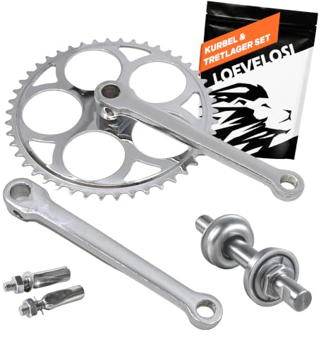 LOEVELOSI 1-Fach Fahrrad Kurbel verstärkter Stahl Crank Set Silber mit 46Z mit Thompson Tretlager & Kurbelkeilen Kurbelgarnitur 170 mm Kurbelarm für Retro & Vintage Bikes Holland-Fahrrad