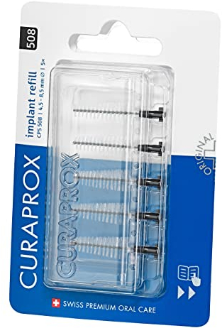 Curaprox Interdentalbürsten-Nachfüllimplantat - CPS 508 für größere Lücken/Ultrafeine Filamente zur effektiven Plaqueentfernung/Schwarz | 5er Pack/Designed in der Schweiz