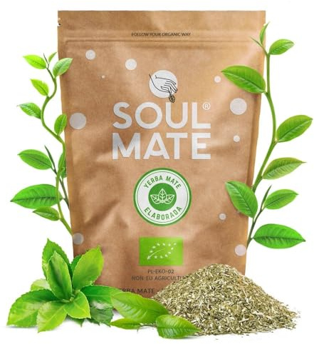 Soul Mate Bio Mate Tee Yerba Mate Elaborada Brasilien Luftgetrocknet 500g | Klassische mit Blättern und Zweigen, Zertifizierte Bio-Qualität, Wenig Staub, Natürlicher Wachmacher, Ideal für Einsteiger