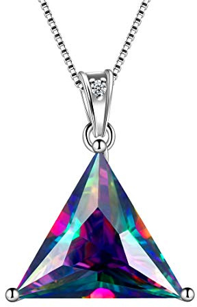 Aurora Tears Triangle Necklaces Mystic Rainbow Topaz 925 Sterling Sliver Geometric Minimalist Pendant Necklace Jewelry for Men and Women DP0276T