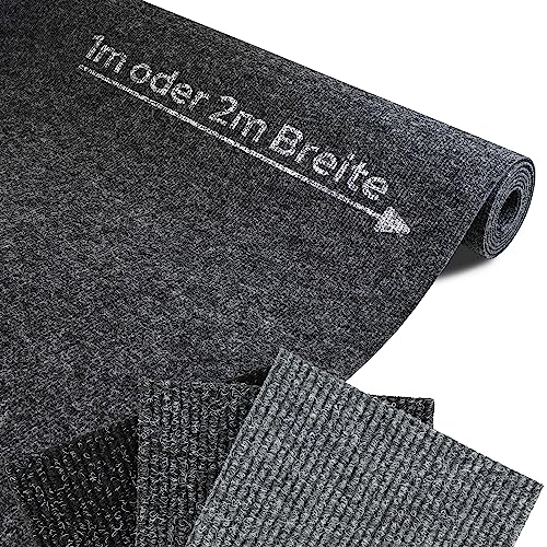 Primaflor Rips-Nadelfilz als Meterware - GLADIATOR, Anthrazit, 2,00m x 3,00m, Schwer Entflammbarer, Gerippter Bodenbelag. Robuster Teppich-Boden