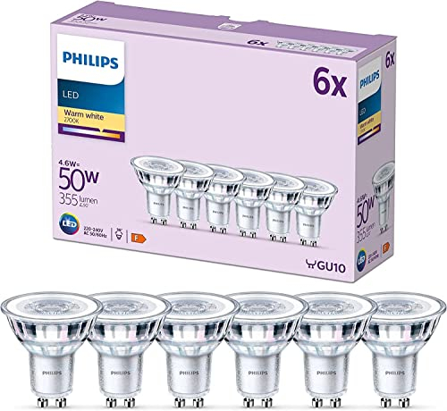 Philips LED Classic GU10 Lampen 6-er Pack (50 W), Reflektor LED Spots mit warmweißem Licht, energiesparende Lampen mit langer Nutzlebensdauer