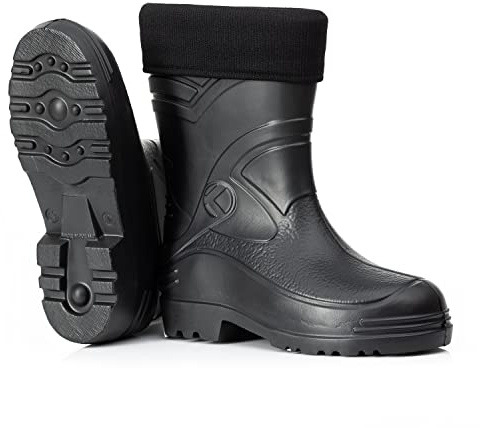 CLIMBR Botas de goma forradas ultraligeras para hombre, EVA, térmicas, 40-49, cálidas, de caña corta, botas de trabajo de invierno con forro, Negro , 44 EU