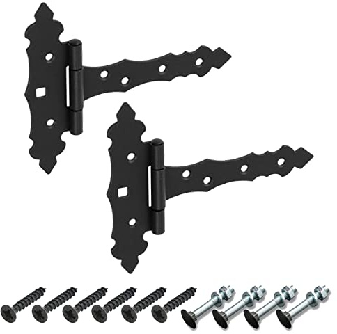 BRESKO Kreuzgehänge dekorativ Ladenband Scharnier T Bänder Torband Türbänder verzinkt 2er Set mit Schrauben (Schwarz, 125x35x130 mm)