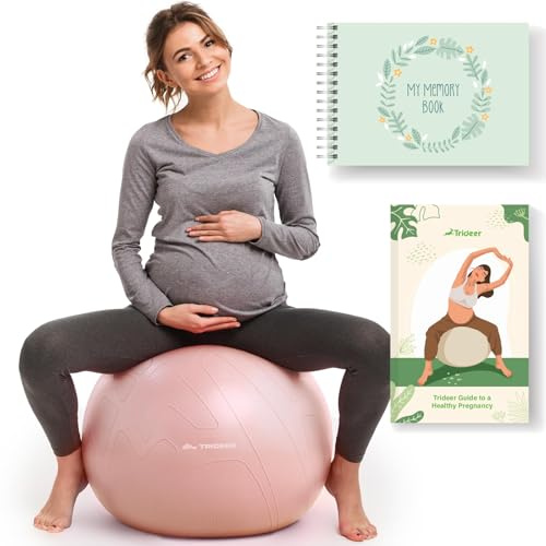 Trideer Pregnancy Birthing Ball, 1.7mm Extra Thick Yoga Ball for Maternity, Labor, Physio, Recovery, Exercise Guide & Daily Comfort Tips for All Trimesters, 1000LB Anti-Burst Non-Slip Stability Ball