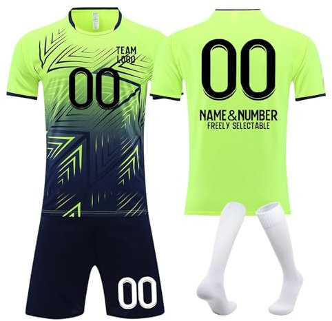 LILIHOT Personalisierte Trikot Geschenke Für Jungen 5 Jahre Fussball Kleine Fussball Geschenke Jungen 10 Jahre Fußball Trikot Set Kinder Lang Fußball Trikot Set Kinder 134(#C Fluorescent Green)