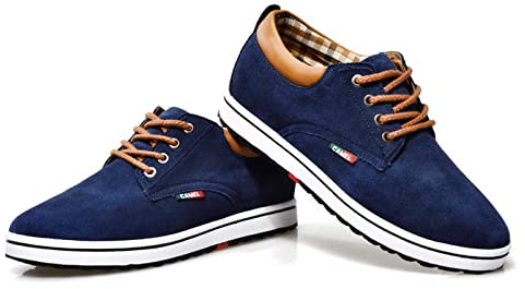 Osynliga höjdökande hissskor för män läder mocka snörning mode vardagliga sneakers - 6 cm lång, BLÅ, 39 EU