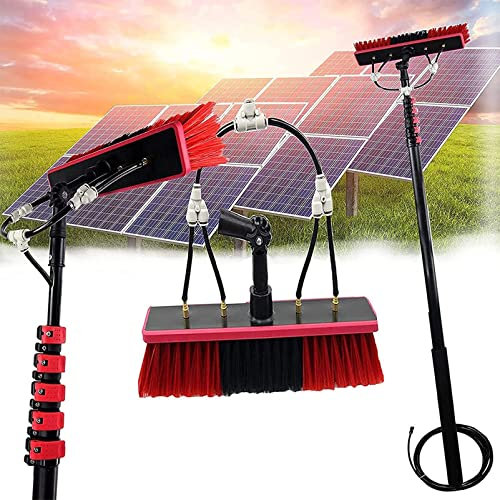 UQACHG Teleskop-Verlängerungs-Reinigungsset zum Reinigen von Fenster-/Solarmodulen, Wasserzufuhr-Set mit 4-Loch-Wasserzufuhr-Bürstenkopf, Rot, 55cmbrush-12FT/3.6M