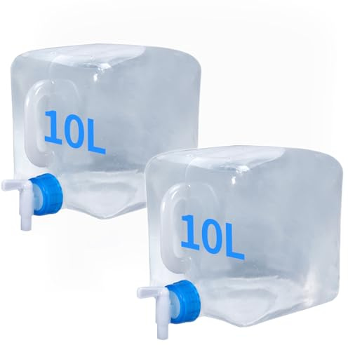 GENHH 2 Piezas Bidón de Agua Plegable 10L, Contenedor de Agua Plegable con Grifo, Portátil Depósito de Agua Contenedores Deposito de Agua Potable Plegable Recipiente de Agua Plegable