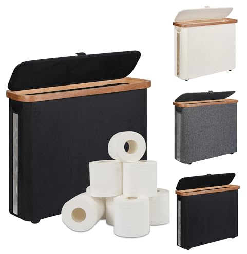 Toilet Paper Storage Basket with Lid - The Ultimate Bathroom Organizer, Free Standing Toilet Paper Holder for Up to 9 Mega Rolls, Toilet Tissue Storage Bin with Handle for RV Closet, Black