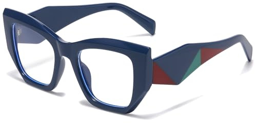 Long Keeper Blaulicht Brille Damen Katzenaugen Anti Blaulicht Computerbrille Blaulicht Blockierende Brille Übergroße Quadratische Anti Blendung Blaulichtfilter Brille (Blau)