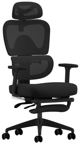 MUSSO E600SE Ergonomisk kontorsstol, 3-nivåers justerbart ländrygg, 3D, justerbart armstöd och nackstöd, med fotstöd, designad för kvinnor och tonåringar ryggradsskydd, korrigerar sittande hållning