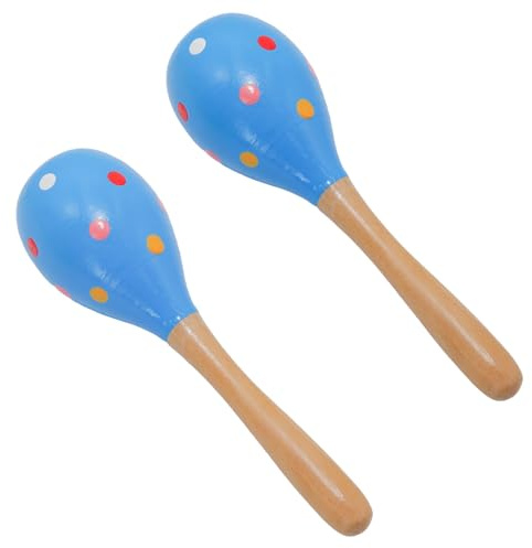 Wuyituart Maracas Rasseln aus Holz, Handmusikinstrumente, Schlaginstrumente, Blau, 2 Stück