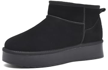 GemChve Bottines Fourrées Femme,Chaussure Hiver Boots Chaude Confortables Antidérapant Botte de Neige Femme Empeigne en Cuir Suédé 36-42 EU