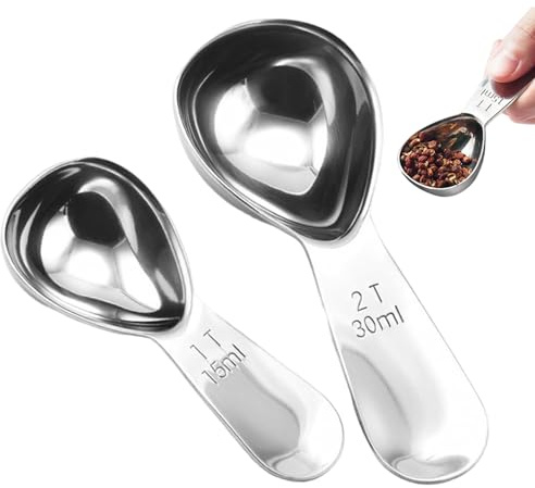 Peosaard Teaspoon Measuring Spoon, 2PCS Measuring Spoons Stainless Steel 15ml/30ml Coffee Scoop 1 & 2 Tablespoon Scoop for Tea Sugar Kitchen Gifts, Spoon Set