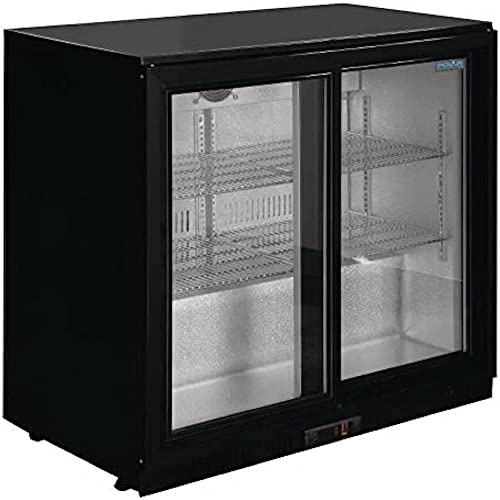 Polar G-Series Double Sliding Door Back Bar Cooler GL010, 198Ltr, Black | Energy-saving LED lighting illuminates contents while a powerful 230W motor ensures dependable commercial refrigeration.