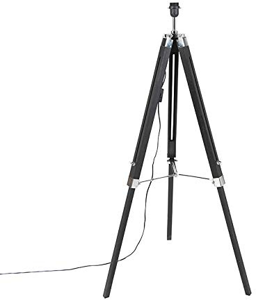 Qazqa Industrie Tripod Lampe, Tripod Leuchte - Tripod - Schwarz, Holz, max. 40W, Geeignet für LED, 126.5cm, Ideal als Wohnzimmerlampe