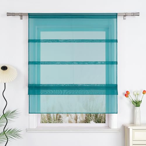 Uni Voile Faltrollo Grice Raffrollo mit Tunnelzug Blau BxH 120x140cm