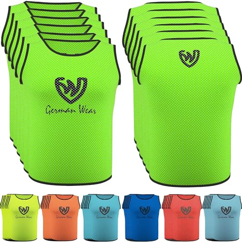 German Wear Trainingsleibchen 6er Set Fußball Leibchen aus Mikro-Polyester, atmungsaktive Trainingswesten für Kinder & Erwachsene, Team Bibs für Sport Training in Mehreren Farben