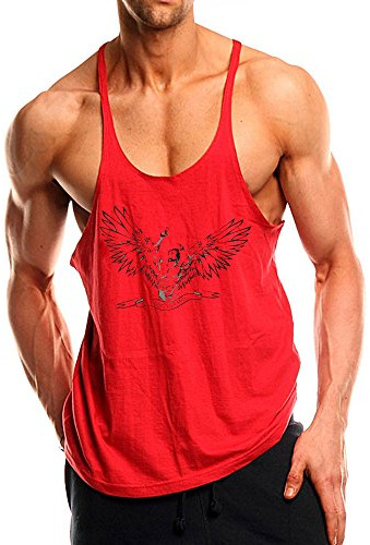 Hombre Camiseta sin Mangas Tirantes Deporte Casual Algodón Cuello Redondo ZYZZ01 Rojo L