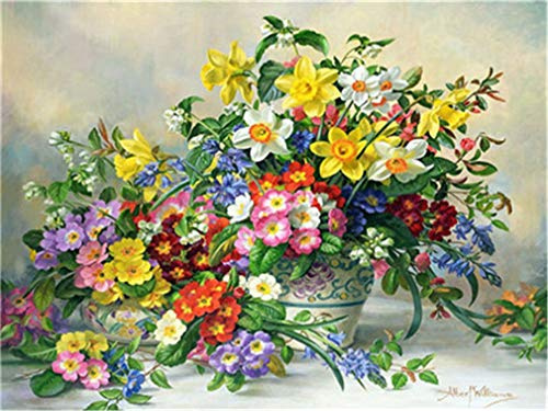 YEESAM ART Malen nach Zahlen für Erwachsene Anfänger Blumenwut 40x50cm Leinen Leinwand Acryl DIY Zahlenmalsets Wandkunst Dekoration (mit Rahmen)