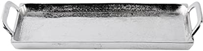 Tablett Servierbrett Dekoteller Servierplatte Aluminium Silber Tisch - Serviertablett mit Henkel Metall - Silbertablett - Deko Dekoration - Weihnachtsdeko für Wohnzimmer, Esszimmer oder Küche 46,5 cm