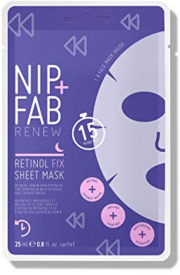 Nip + Fab Retinol Fix Sheet Mask for Face with Coconut Water, Edelweiss Flower Extract, Hydrating Gel Facial Mask for Refining Minimizing Pores, 24ml